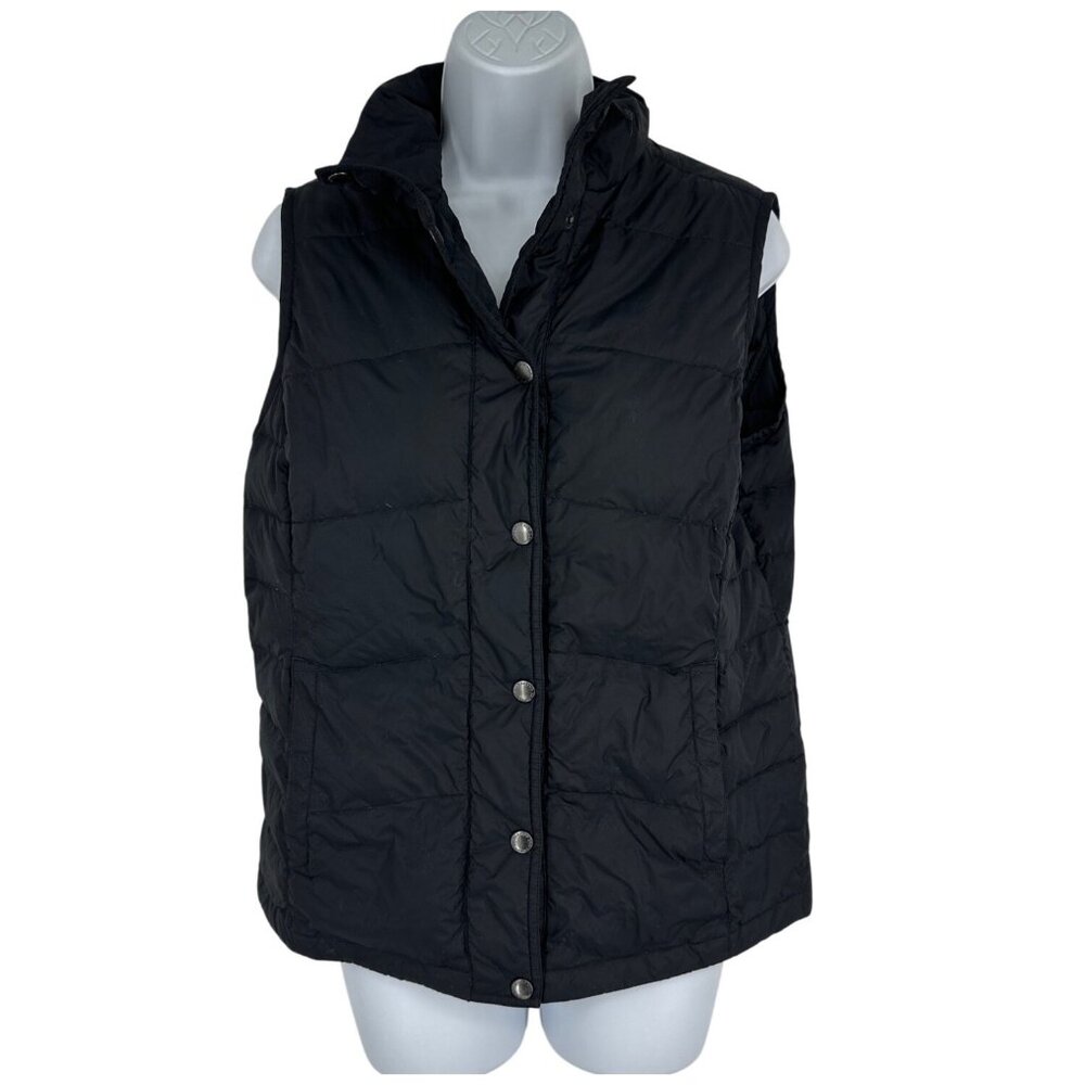 Lands End Womens Black Quilted Down Puffer Vest‎ Snap Front Size S (6-8)
